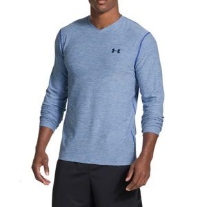 UNDER ARMOUR Men's Gray ColdGear Longsleeves V Neckline Athletic Top Sz Large